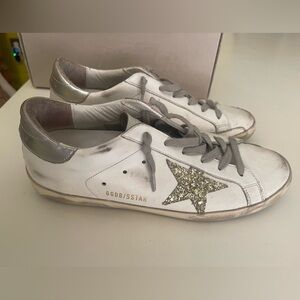 Golden Goose White and Silver Sneakers